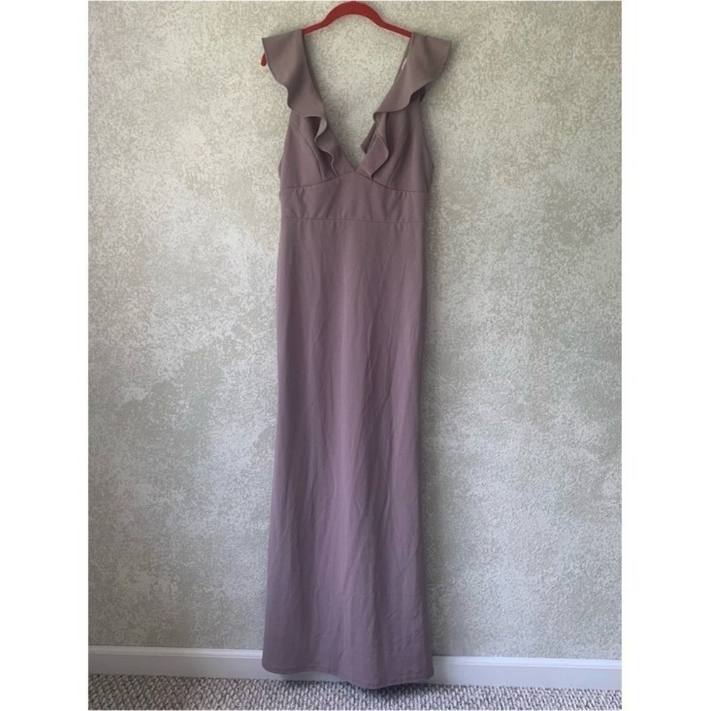 Lulus Ruffled‎ V-Neck Dusty Purple Mermaid Silhouette Large Wedding Formal